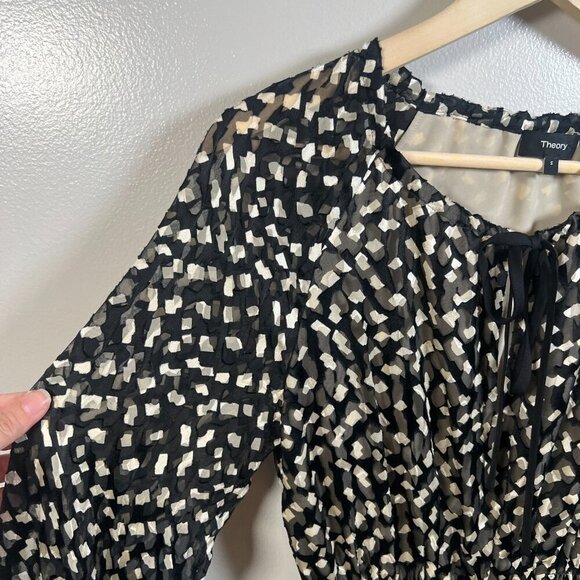 Theory Confetti Print Long Sleeve Silk Blend Dress Size Small Black Tan Career - Picture 5 of 11